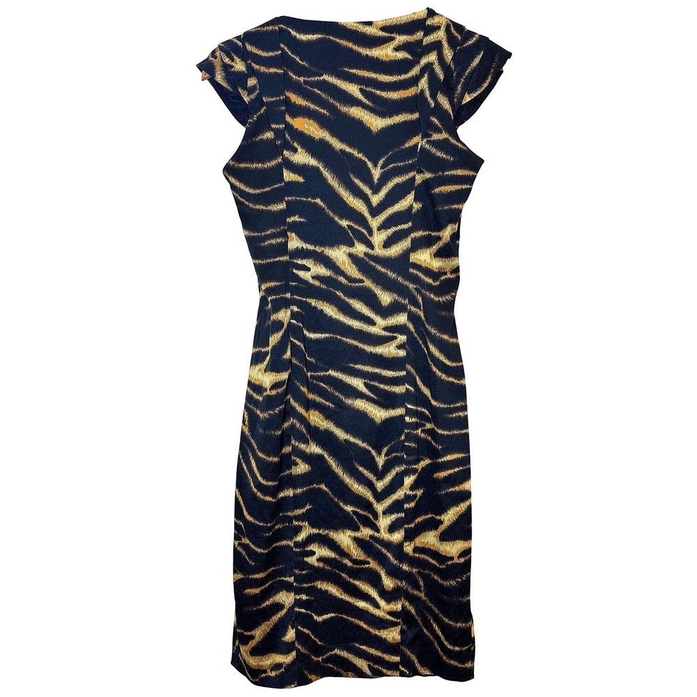 Karen Millen Tiger Print Sheath Dress US 10 UK 14 Ruched Animal Acetate Blend - Picture 3 of 7